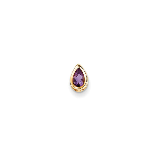 14K Yellow Gold 6x4mm Pear Amethyst Checker bezel pendant