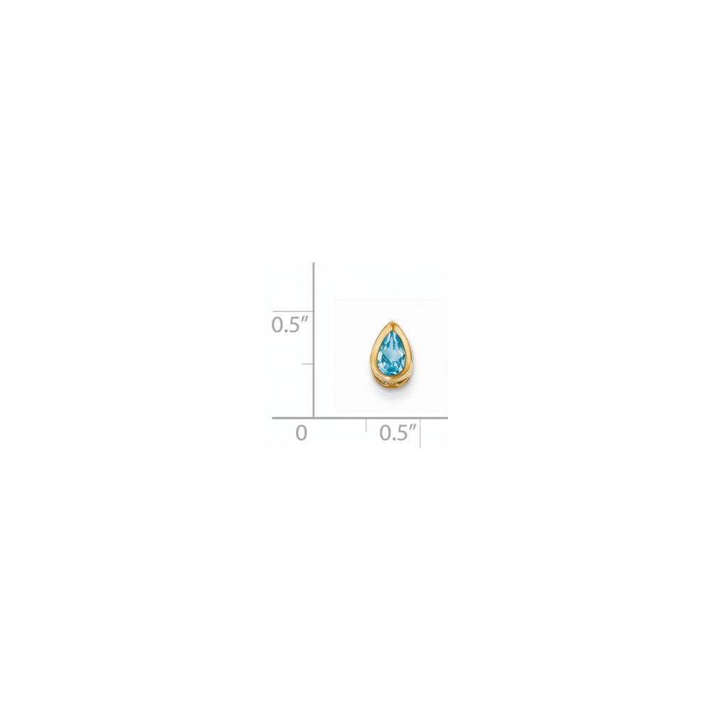 14K Yellow Gold 6x4mm Pear Blue Topaz bezel pendant