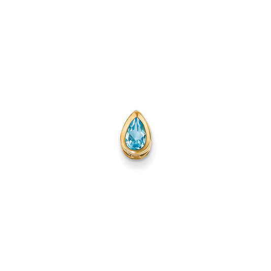 14K Yellow Gold 6x4mm Pear Blue Topaz bezel pendant
