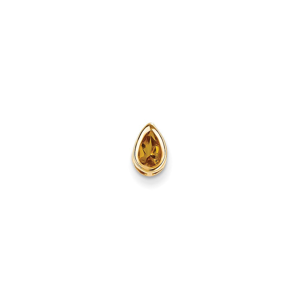 14K Yellow Gold 6x4mm Pear Citrine bezel pendant