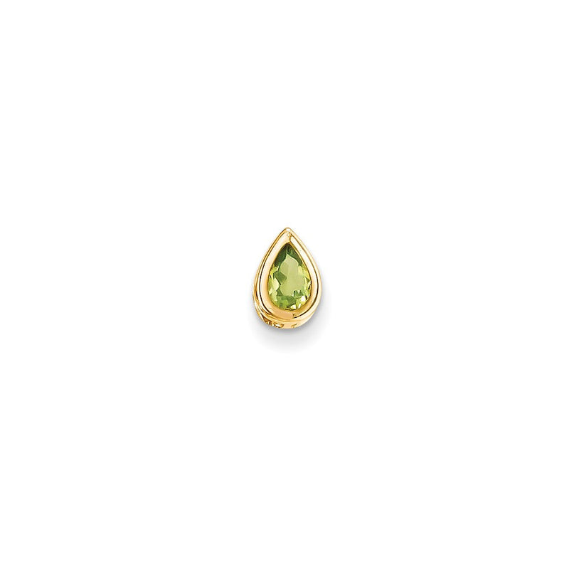 14K Yellow Gold 6x4mm Pear Peridot Checker bezel pendant