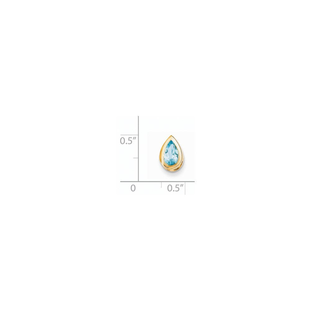 14K Yellow Gold 8x5mm Pear Blue Topaz bezel pendant