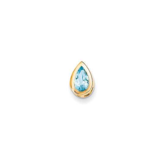 14K Yellow Gold 8x5mm Pear Blue Topaz bezel pendant