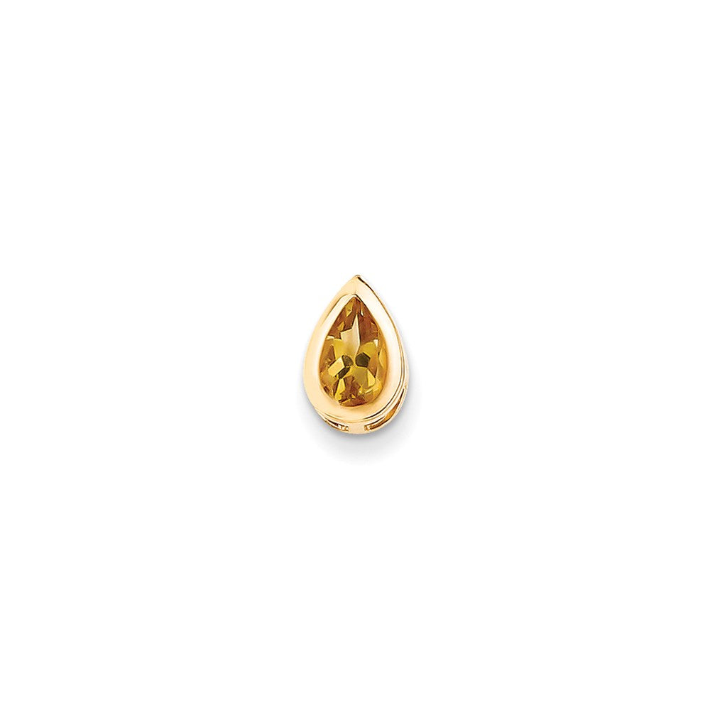 14K Yellow Gold 8x5mm Pear Citrine Checker bezel pendant