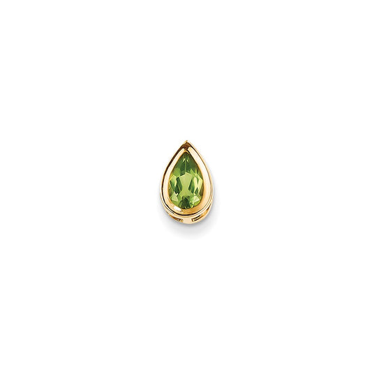 14K Yellow Gold 8x5mm Pear Peridot bezel pendant