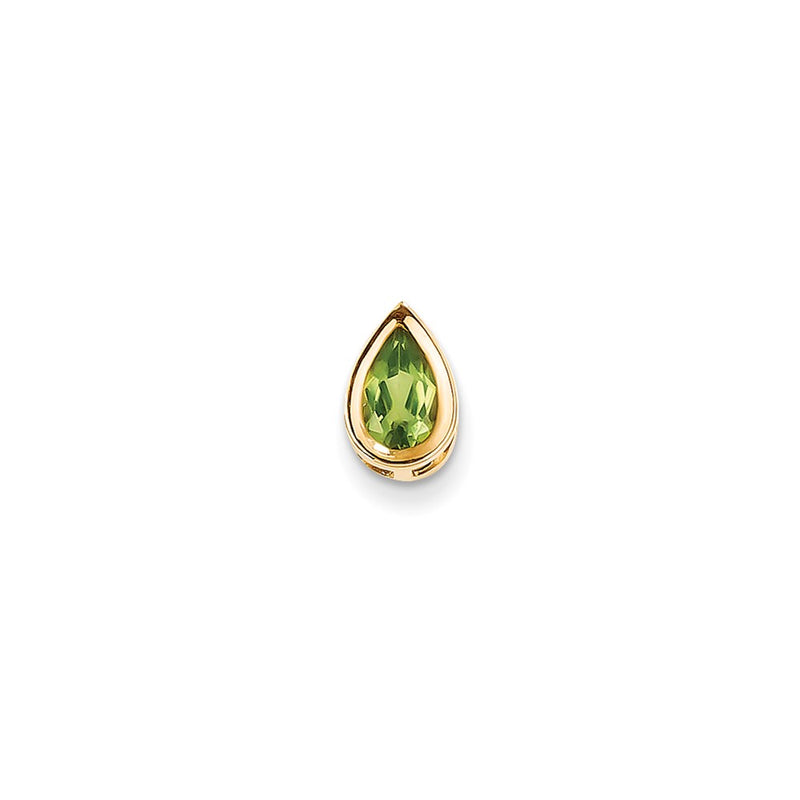 14K Yellow Gold 8x5mm Pear Peridot Checker bezel pendant