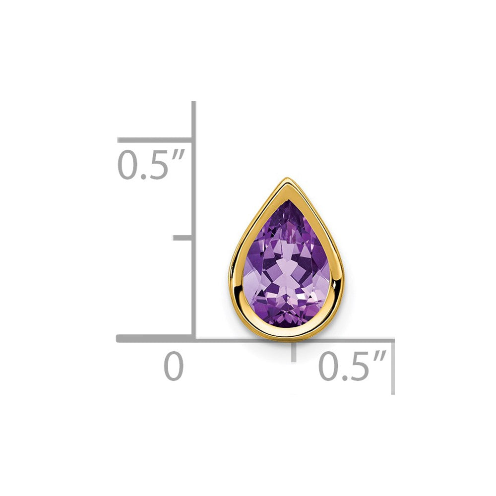 14K Yellow Gold 9x6mm Pear Amethyst Checker bezel pendant