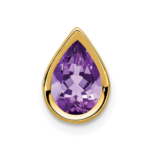 14K Yellow Gold 9x6mm Pear Amethyst Checker bezel pendant