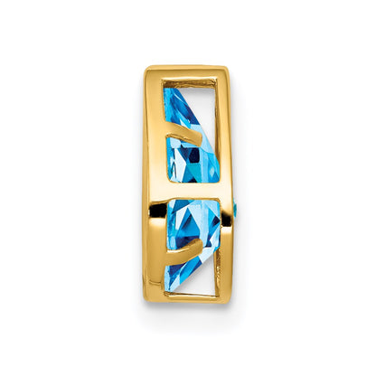 14K Yellow Gold 9x6mm Pear Blue Topaz Checker bezel pendant