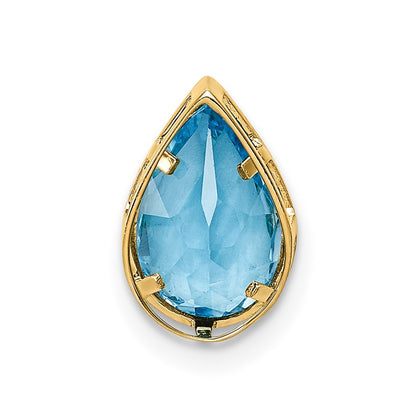 14K Yellow Gold 9x6mm Pear Blue Topaz Checker bezel pendant