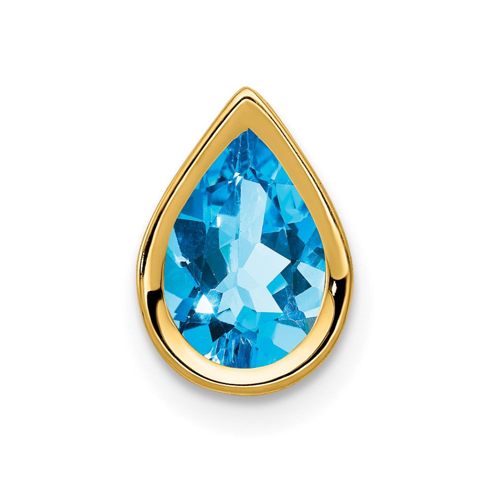 14K Yellow Gold 9x6mm Pear Blue Topaz Checker bezel pendant
