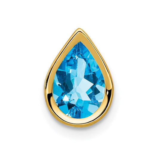 14K Yellow Gold 9x6mm Pear Blue Topaz Checker bezel pendant