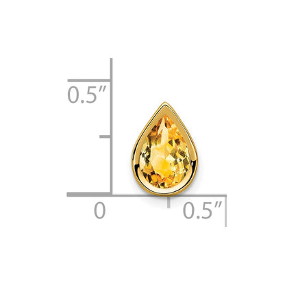 14K Yellow Gold 9x6mm Pear Citrine bezel pendant