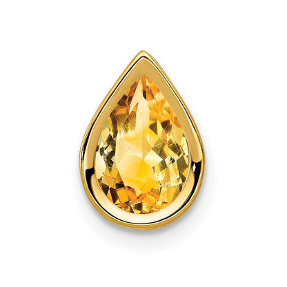 14K Yellow Gold 9x6mm Pear Citrine bezel pendant