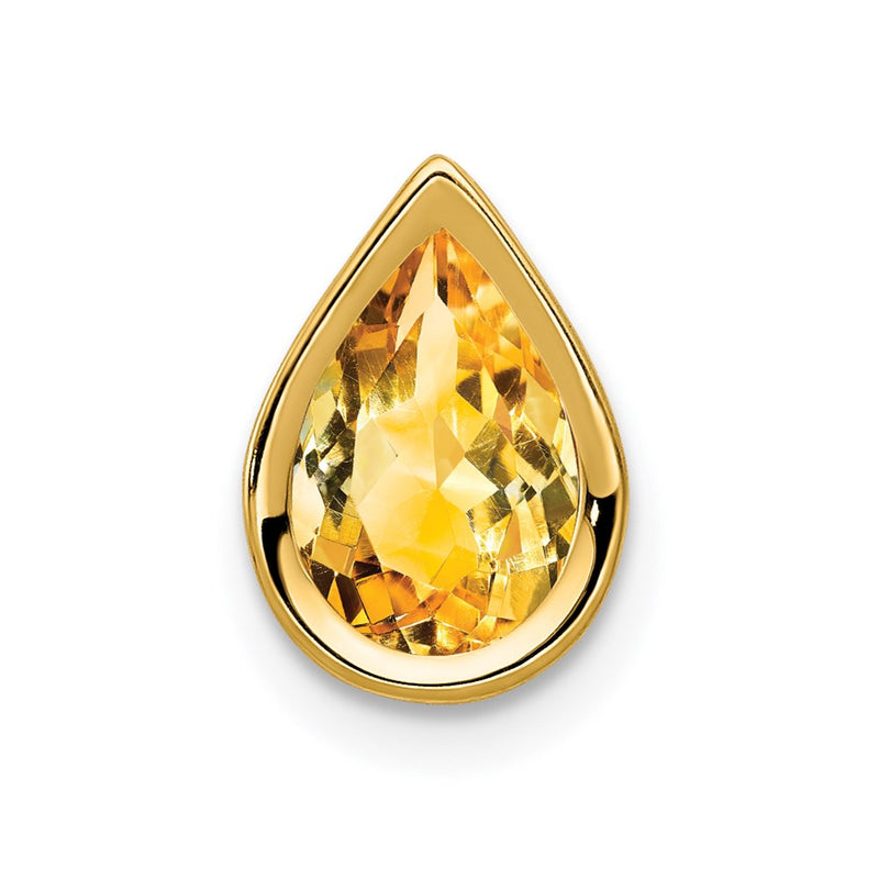 14K Yellow Gold 9x6mm Pear Citrine bezel pendant