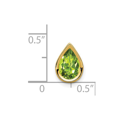 14K Yellow Gold 9x6mm Pear Peridot Checker bezel pendant