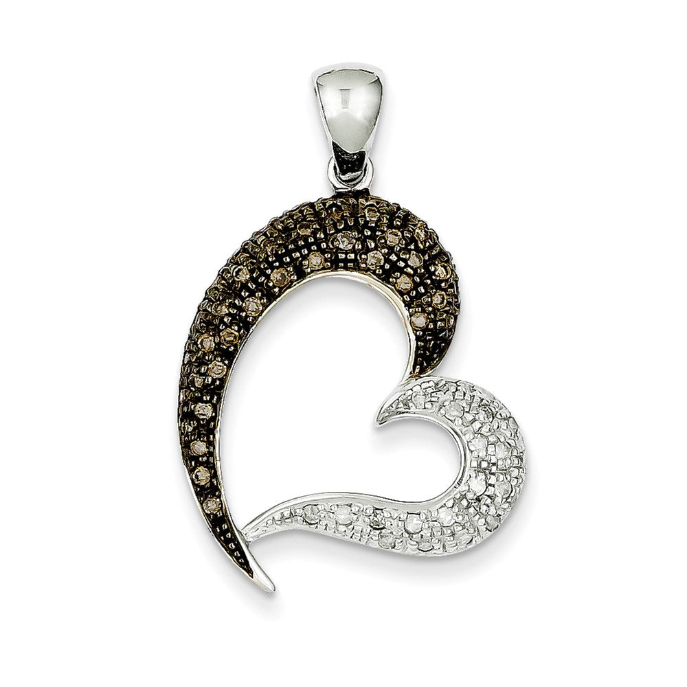 14K White Gold Champ. & Wht. Real Diamond Pendant