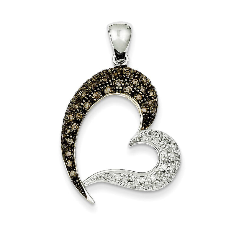 14K White Gold Champ. & Wht. Real Diamond Pendant