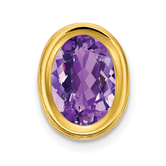 14K Yellow Gold 7x5mm Oval Amethyst Checker bezel pendant
