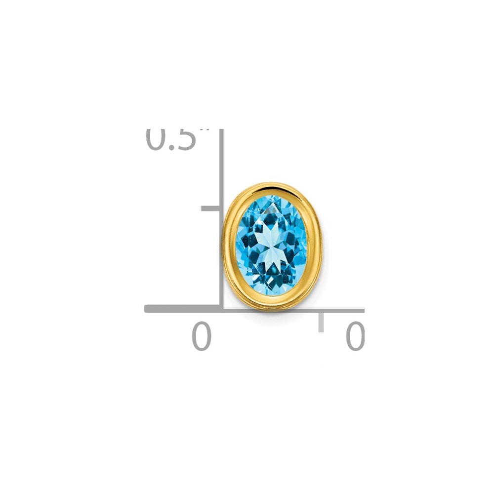 14K Yellow Gold 7x5mm Oval Blue Topaz Checker bezel pendant