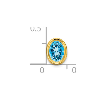 14K Yellow Gold 7x5mm Oval Blue Topaz Checker bezel pendant