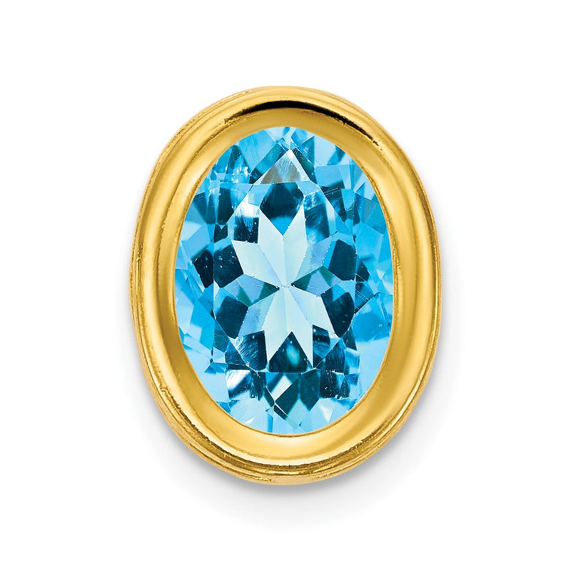 14K Yellow Gold 7x5mm Oval Blue Topaz Checker bezel pendant
