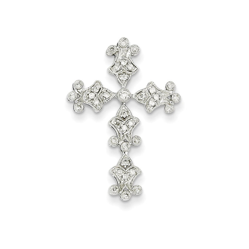 14k White Gold Diamond Filigree Cross Pendant