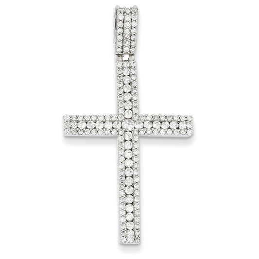14k White Gold Real Diamond Latin Cross Pendant