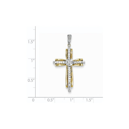 14k Two-Tone Gold Real Diamond Passion Cross Pendant