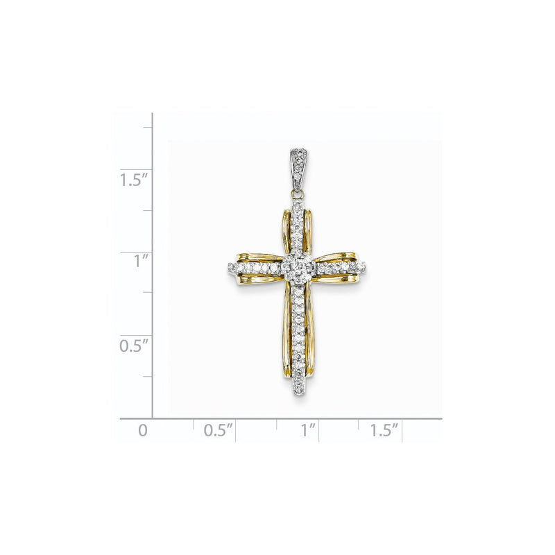 14k Two-Tone Gold Real Diamond Passion Cross Pendant