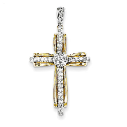 14k Two-Tone Gold Real Diamond Passion Cross Pendant