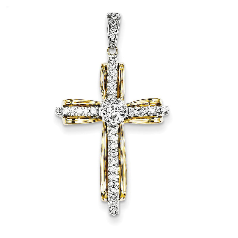 14k Two-Tone Gold Real Diamond Passion Cross Pendant
