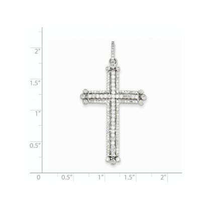14k White Gold Real Diamond Budded Cross Pendant