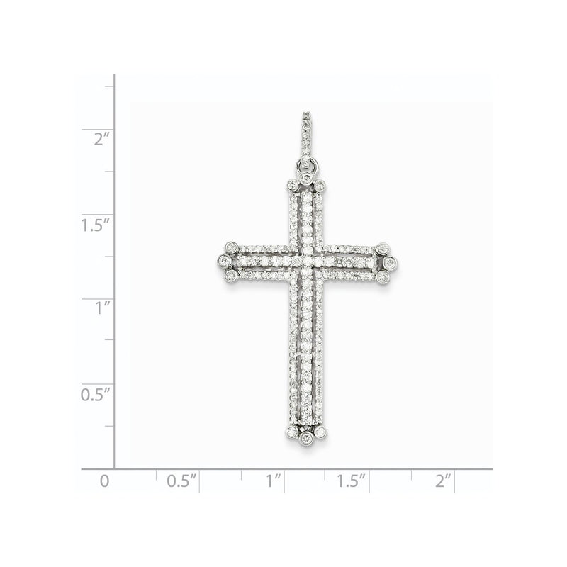 14k White Gold Real Diamond Budded Cross Pendant