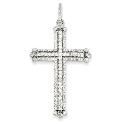 14k White Gold Real Diamond Budded Cross Pendant