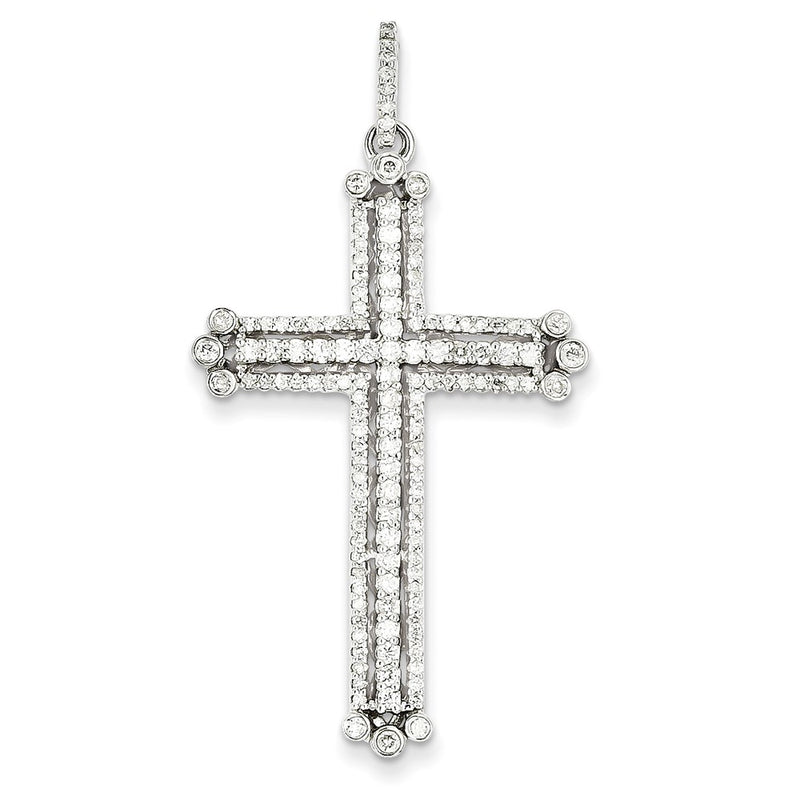 14k White Gold Real Diamond Budded Cross Pendant