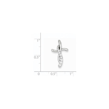 14k White Gold Real Diamond Cross Pendant