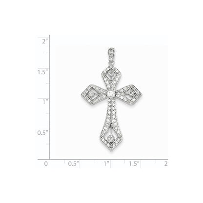 14k White Gold Real Diamond Cross Pendant