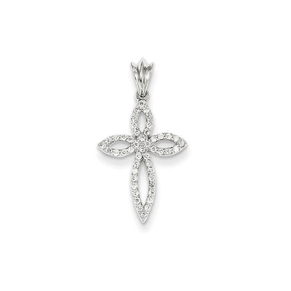 14k White Gold Real Diamond Cross Pendant