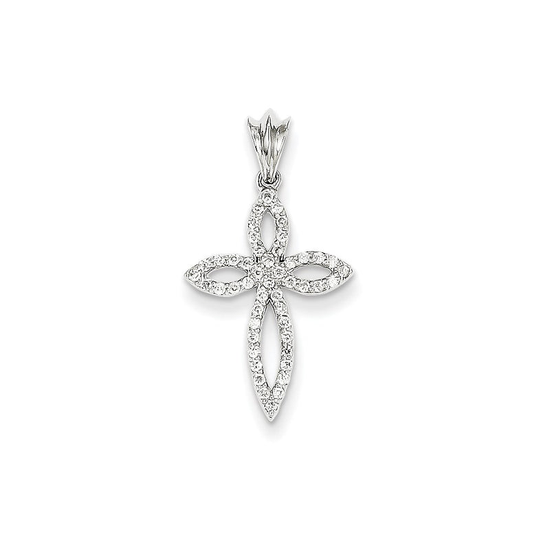 14k White Gold Real Diamond Cross Pendant