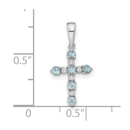 14k White Gold Blue Topaz and Diamond Cross Pendant