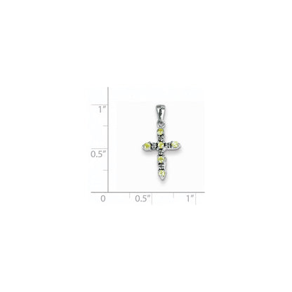14k White Gold Peridot and Diamond Cross Pendant