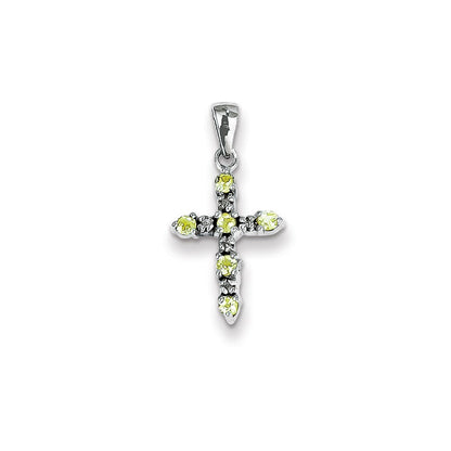 14k White Gold Peridot and Diamond Cross Pendant