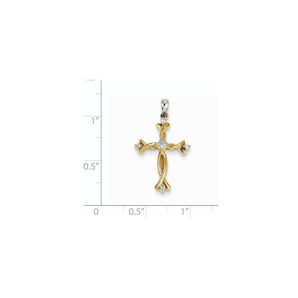 14k Two-Tone Gold Real Diamond Cross Pendant