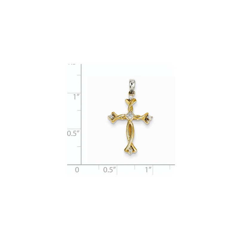 14k Two-Tone Gold Real Diamond Cross Pendant