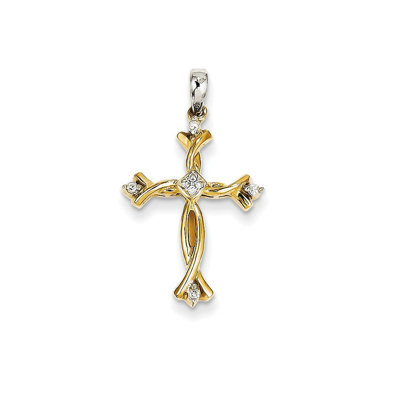 14k Two-Tone Gold Real Diamond Cross Pendant