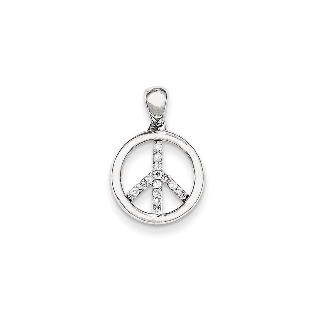 14K White Gold Real Diamond Peace Sign Pendant