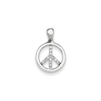 14K White Gold Real Diamond Peace Sign Pendant