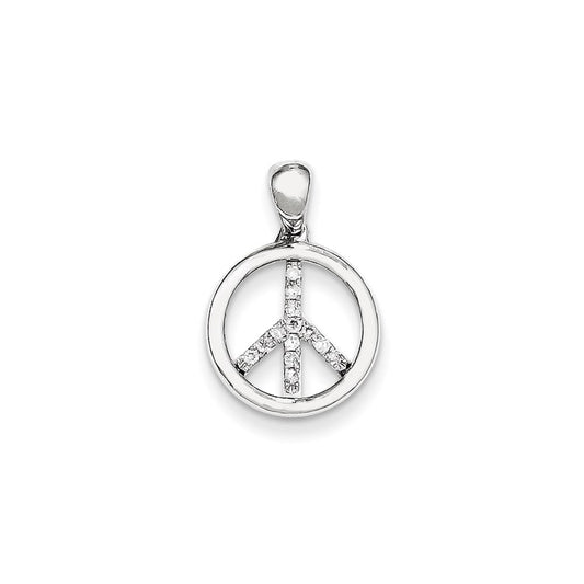 14K White Gold Real Diamond Peace Sign Pendant