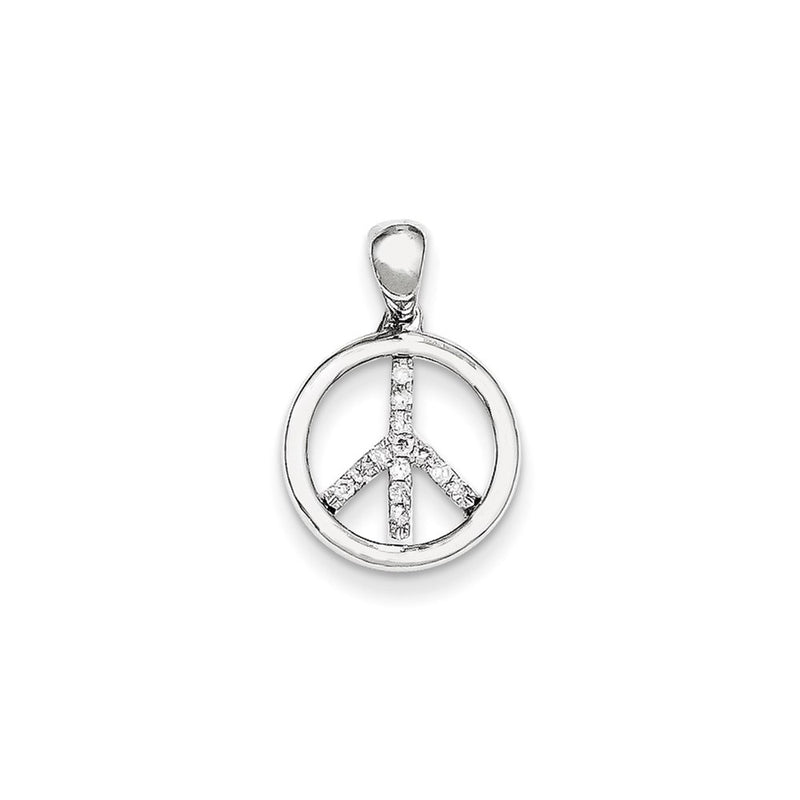 14K White Gold Real Diamond Peace Sign Pendant